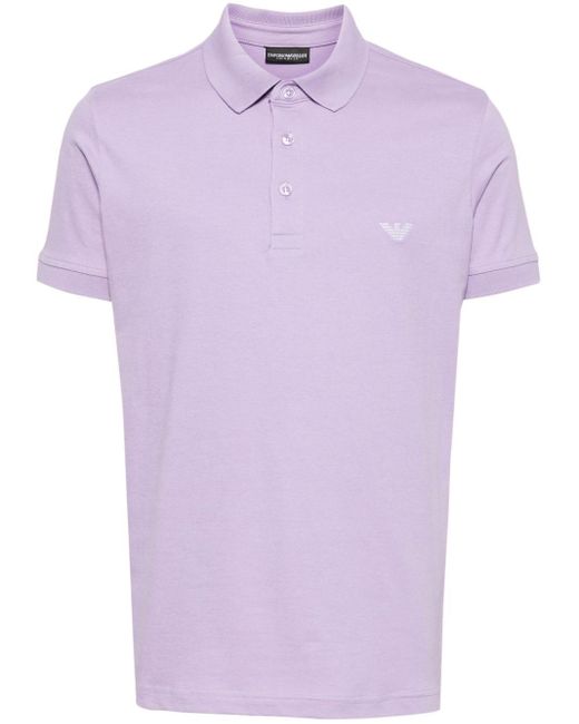 Emporio Armani Purple Logo-embroidered Cotton Polo Shirt for men
