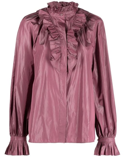 Alberta Ferretti Pink Ruffled Long-Sleeve Shirt