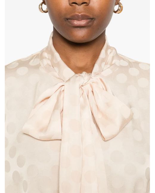 Dixie Natural Polka-Dot Pattern Tie-Neck Blouse