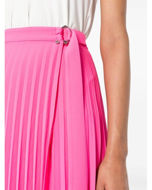 Nissa Pink Pleated Wrap Midi Skirt