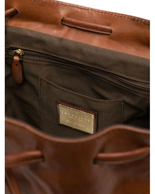 The Bridge Brown Logo-Plaque Leather Backpack