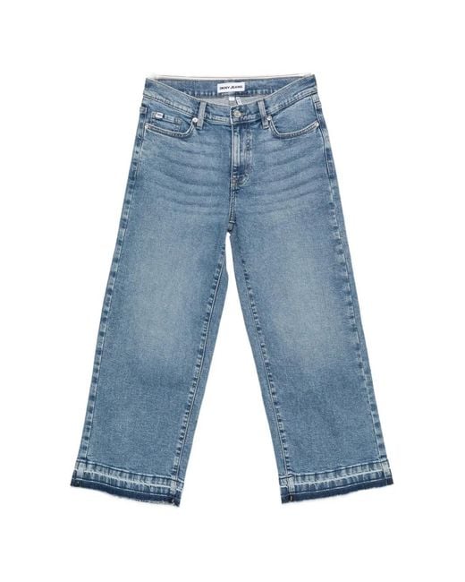 DKNY Blue Wide-Leg Raw-Hem Jeans