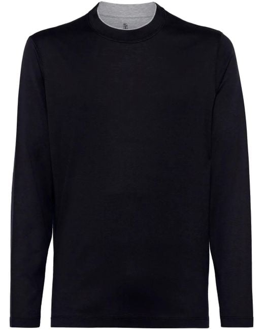 メンズ Brunello Cucinelli コントラストトリム Tシャツ Blue