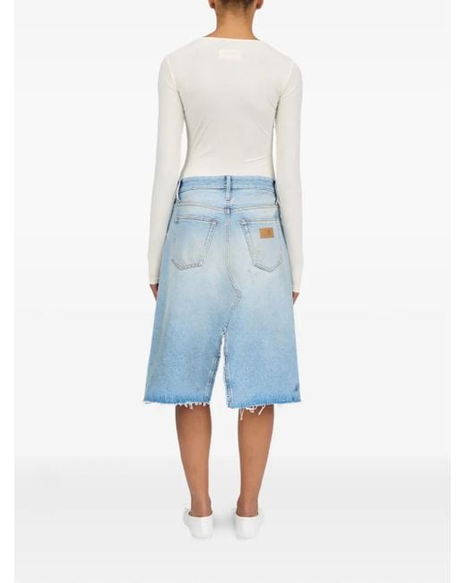 MM6 by Maison Margiela Blue Mid-Length Denim Skirt With Distressed Detailing