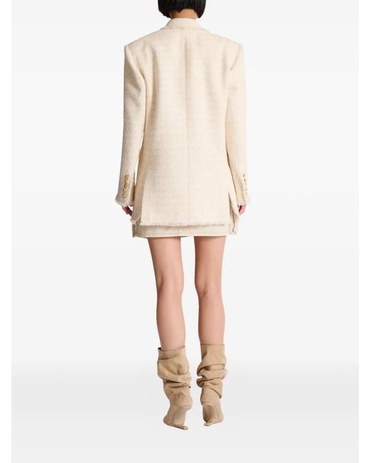 Balmain White Fringed Two-Button Tweed Jacket