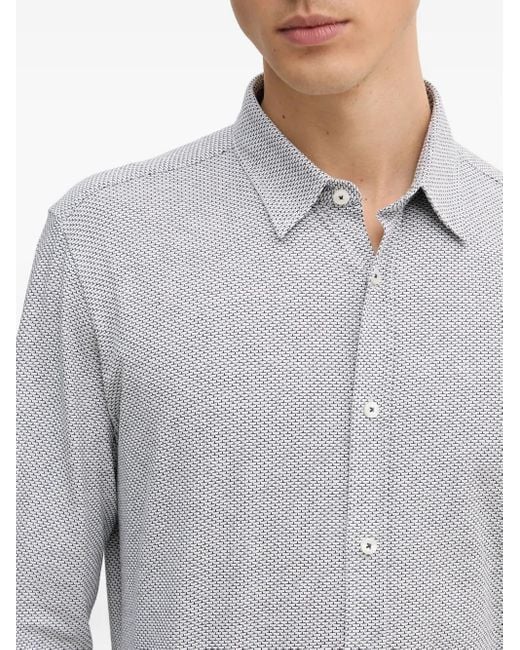 Boss Gray Textured Long-Sleeve Cotton Shirt for men