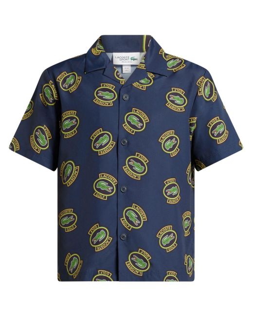 Lacoste Blue Logo-Print Camp-Collar Shirt for men