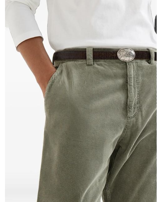 Brunello Cucinelli Green Garment-Dyed Corduroy Trousers for men