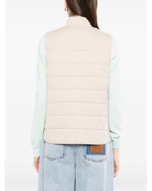 N.Peal Cashmere Natural Quilted Button-Through Gilet
