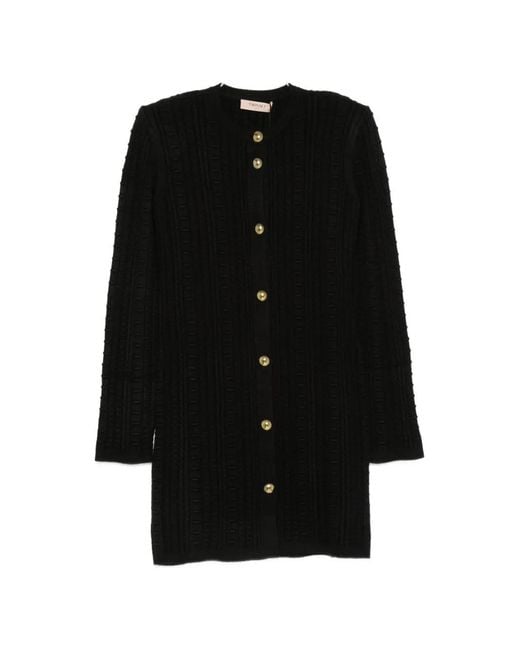 Twinset Black Cable-Knit Button-Front Mini Dress