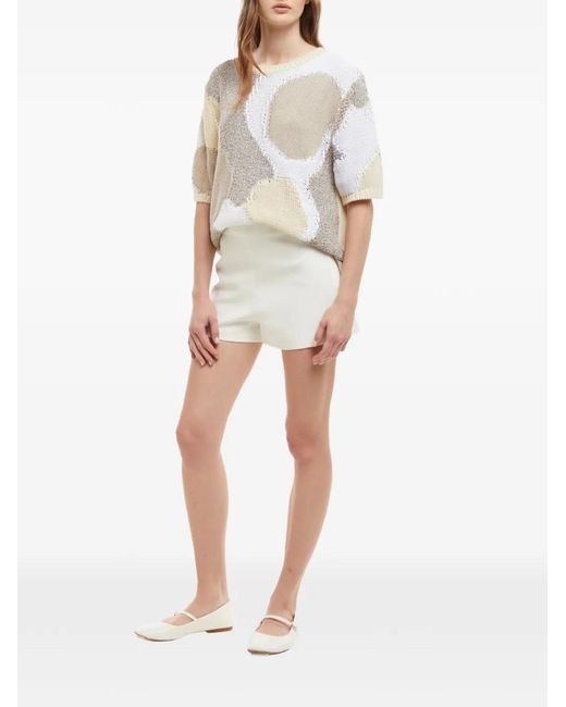 Kangra Natural Sequin-Embellished Patchwork Sweater