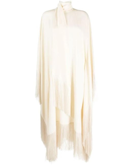 Taller Marmo White Long-Sleeve Fringed Midi Dress