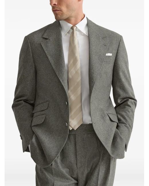 Brunello Cucinelli Gray Virgin Wool Flannel Cavallo Tailor Blazer With Metal Buttons for men