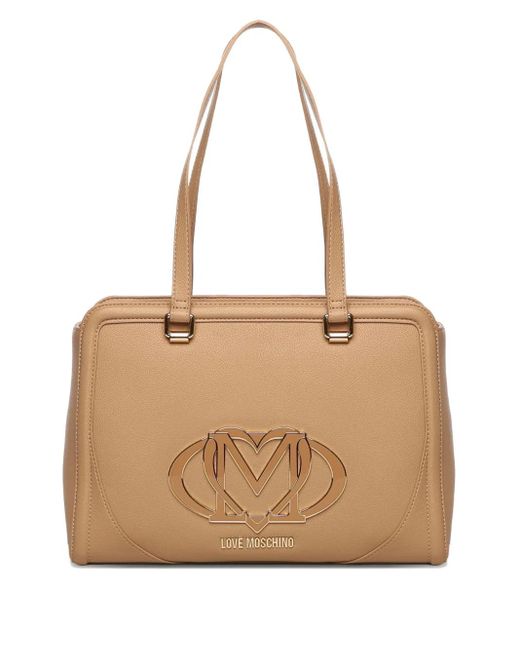 Love Moschino Natural Shopper mit Logo-Schild