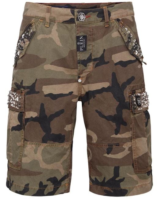 Philipp Plein Gray Stud-Embellished Cargo Shorts for men