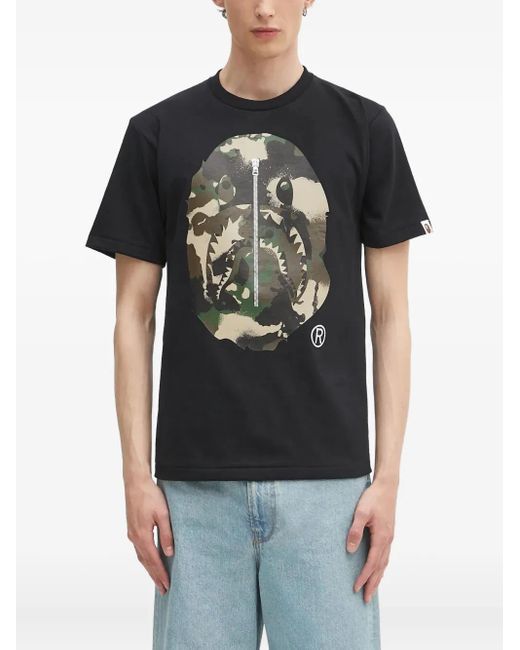 A Bathing Ape T-Shirt Met Camouflageprint En Apekop in het Black voor heren