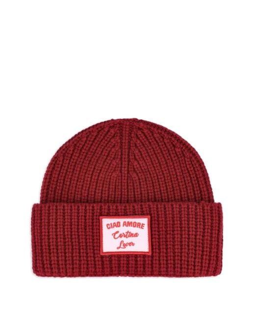 Giada Benincasa Red Gerippte Beanie Mit Logo-Patch
