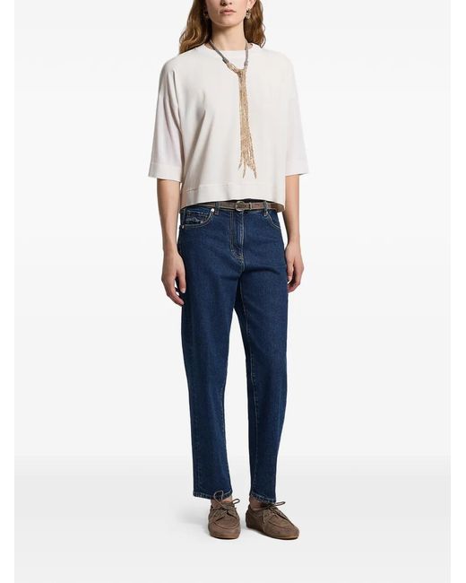 Peserico Blue Frayed-Detail Jeans