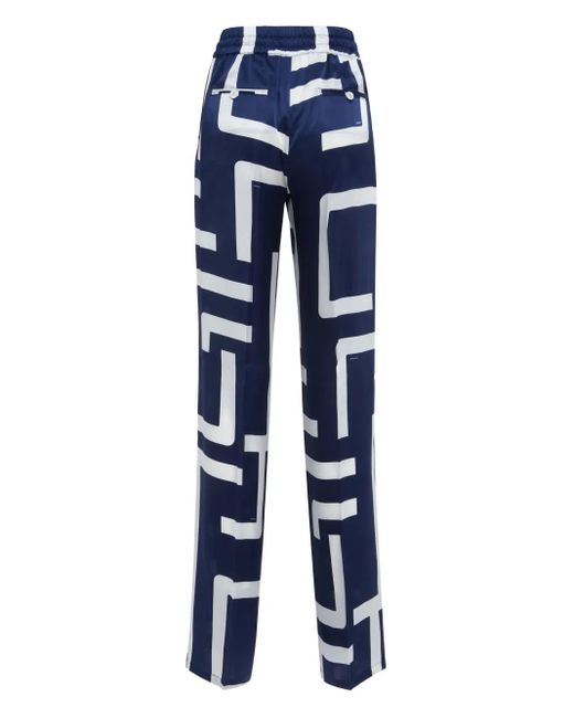 Kiton Blue Geometric-Print Silk Trousers