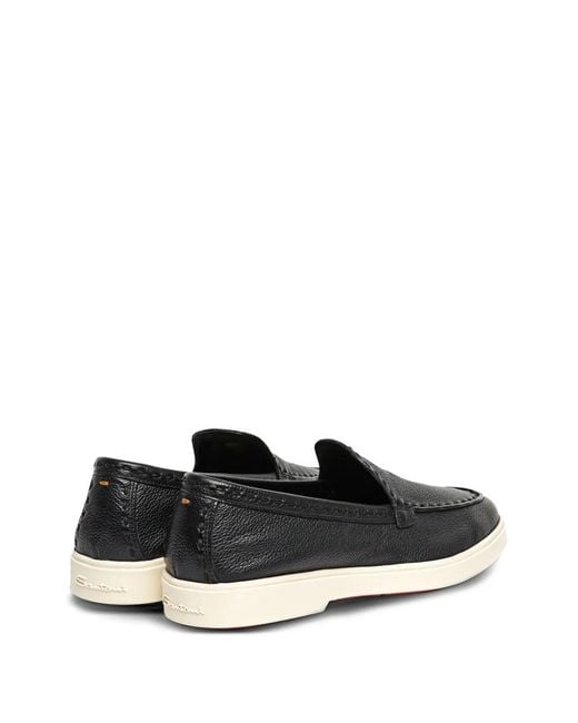 Santoni Gray Tumbled-Leather Loafers