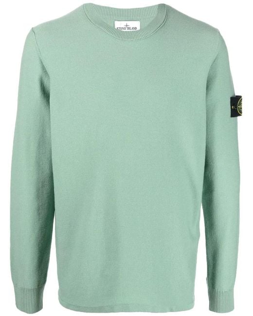 Stone Island Green Compass-Patch Crewneck Jumper for men