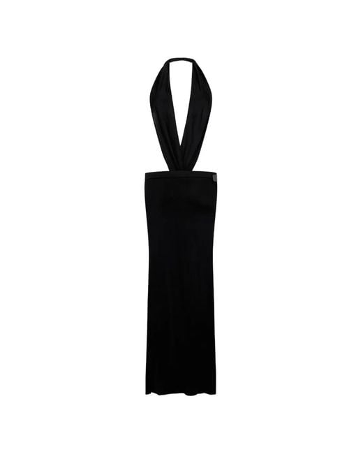 DSquared² Black Deep-Cut Shiny Viscose Jersey Long Dress