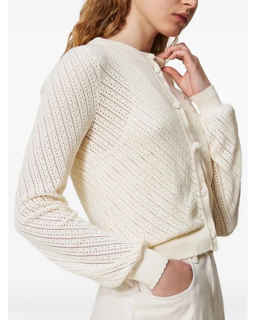 Twinset Natural Pointelle-Knit Cardigan