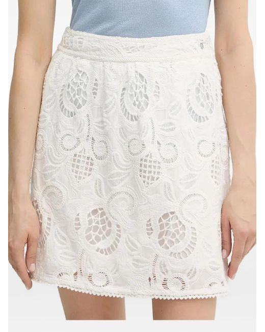 Guess White Embroidered Mini Skirt