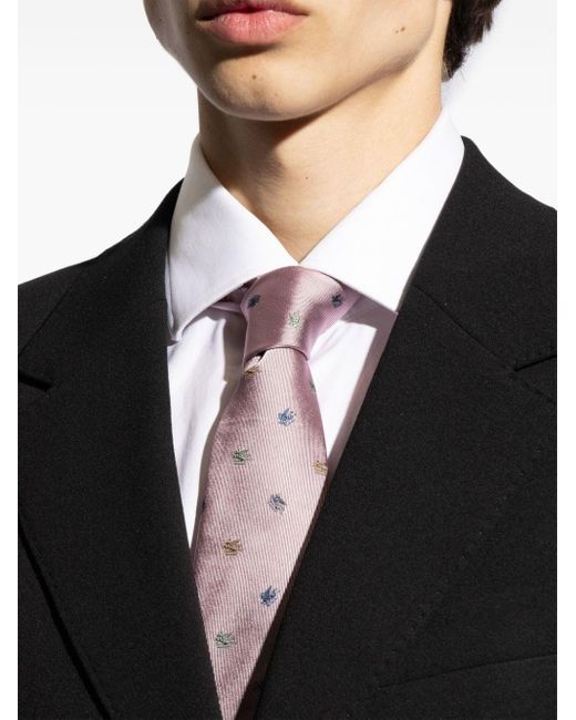 Etro Pink Pegaso-embroidered Silk Tie for men