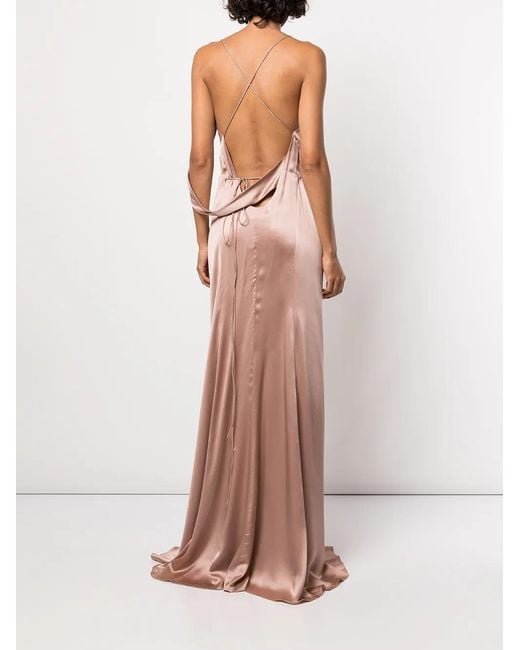 Michelle Mason Pink Silk Wrap Floor-Length Gown