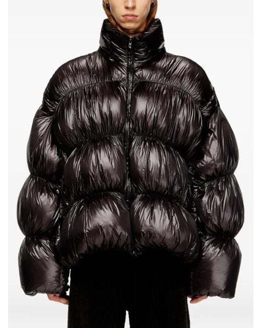 DIESEL Black Hooded Down Jacket With Bubble Effect for men