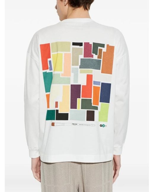 Homme Plissé Issey Miyake White Long-Sleeve Graphic T-Shirt for men
