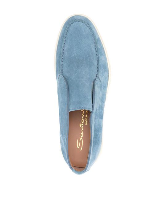 Santoni Blue Round-toe Suede Loafers
