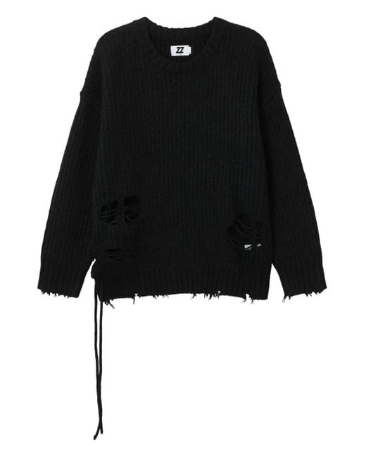 Izzue サイドレース ダメージセーター Black