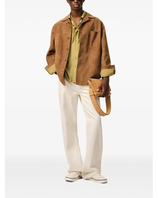 AMI Brown Goat Suede Buttoned Overshirt