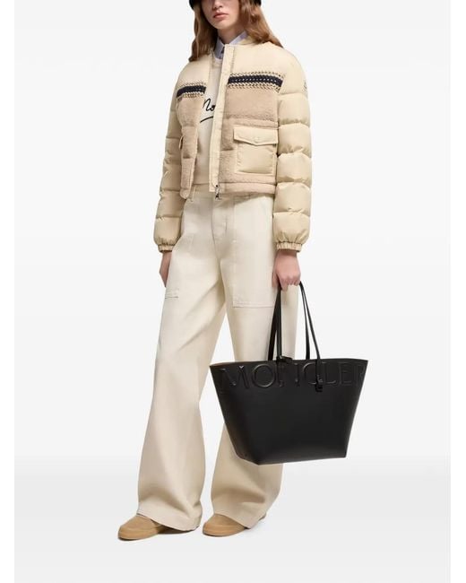 Moncler White Small Debossed-Logo Calf Leather Tote Bag