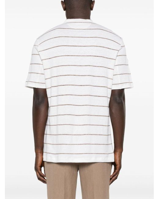 Brunello Cucinelli White Crew-neck Striped T-shirt for men