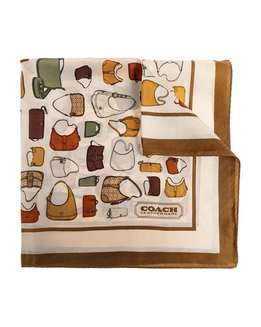 COACH Natural Handbag-Print Silk Scarf