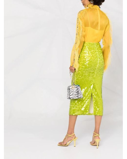 Emilio Pucci Yellow Feather-Trim Silk Blouse