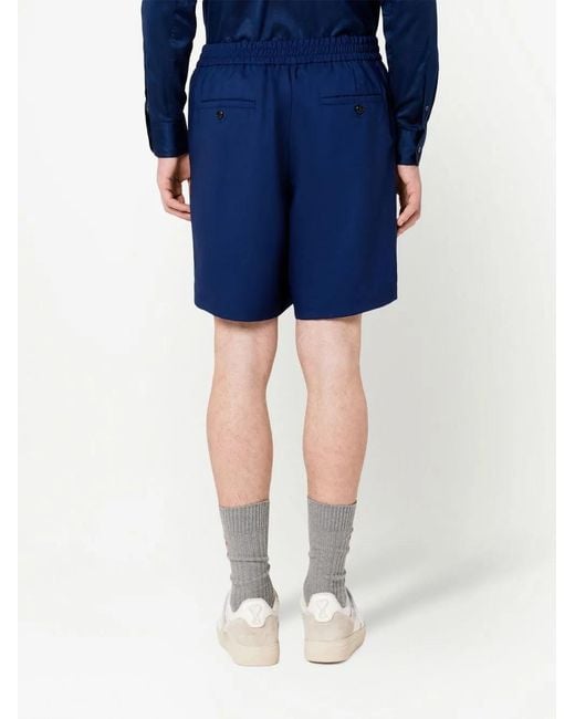 AMI Blue Straight-Leg Wool Shorts for men