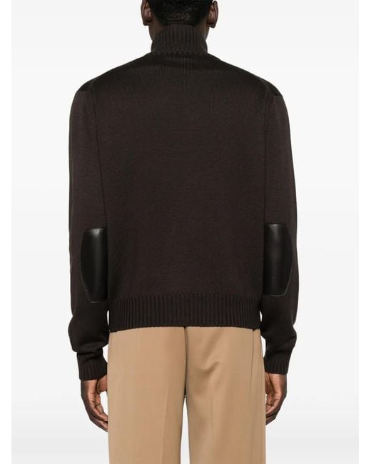 Tom Ford Brown Leather-Patch Zip-Up Cardigan for men