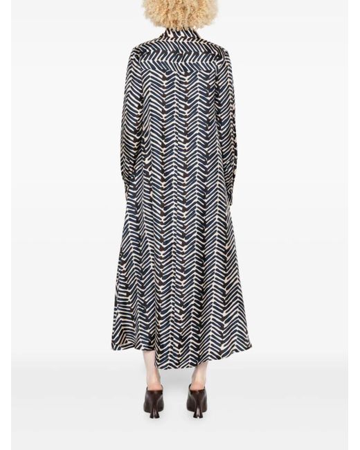 Kiton Gray Geometric-Print Belted Shirt Dress