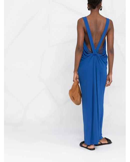 Alberta Ferretti Blue V-Back Draped Maxi Dress
