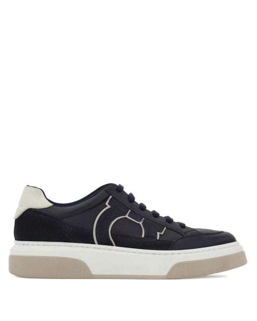Ferragamo Blue Cassina Gan2 Leather Sneakers With Suede Details Shoes for men