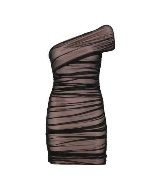 Hervé Léger Black Oralie Ruched One-Shoulder Mini Dress