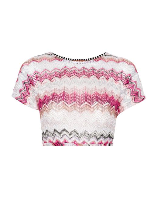 Missoni Pink Zigzag Crochet-knit Top