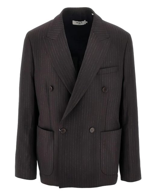 Wax London Black Vigo Double-Breasted Pinstripe Blazer for men