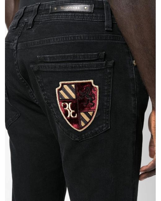 Billionaire Black Logo-Patch Denim Jeans for men