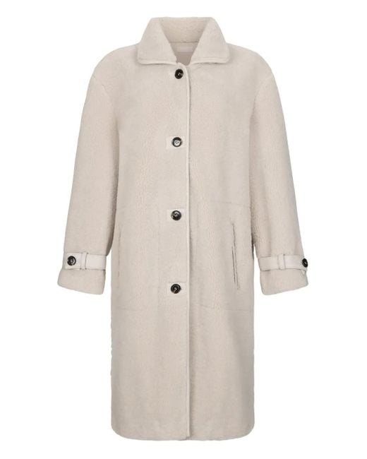 Liu Jo White Teddy-Texture Classic-Collar Coat