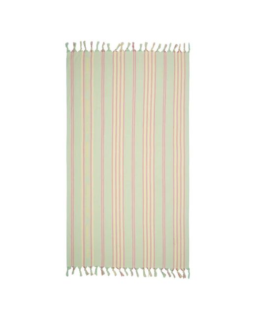 Bimba Y Lola White Striped Fringed Beach Towel